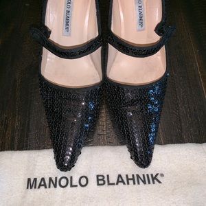 Manor Blahnik Mary Jane Sequined Camapari Pumps
